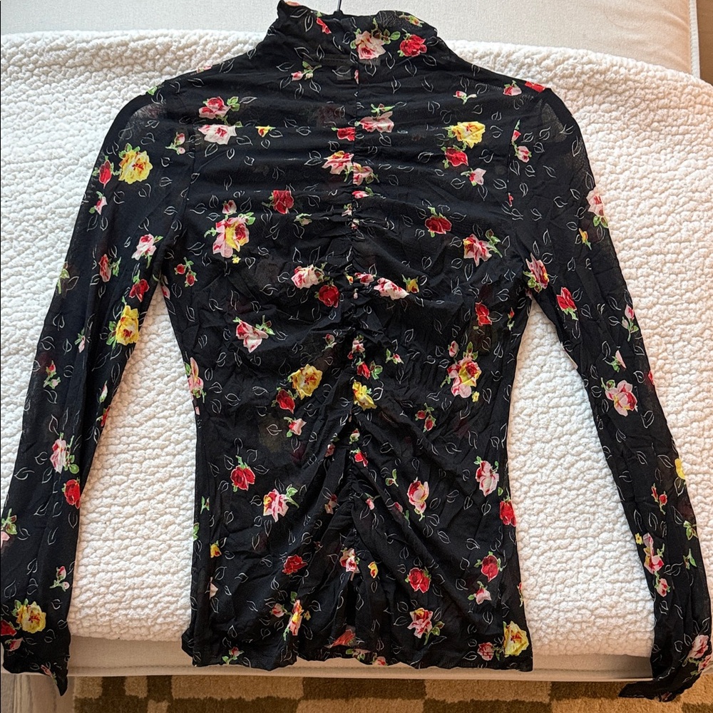 Veronica Beard Black Floral Long Sleeve Blouse